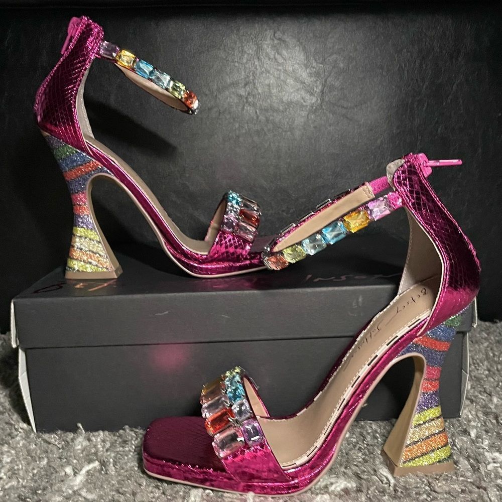 NIB Betsey Johnson Emani Embellished Flared Heel Sandals